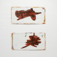 Ohne Titel, Mischtechnik auf B&uuml;tten, je ca. 20x40cm, 2025 (Foto: Stephan Kube)